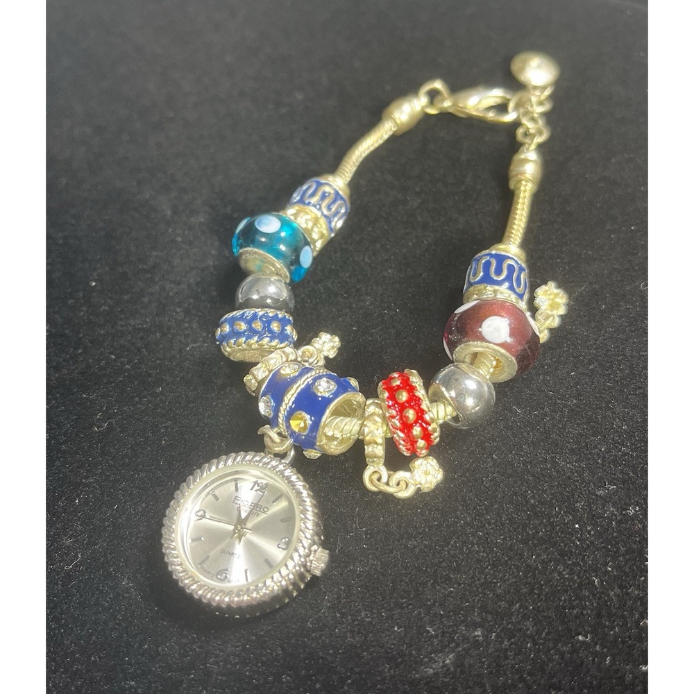 Vintage Figaro Couture Watch Women Silver Tone Quartz Charm Bracelet‎ Band
